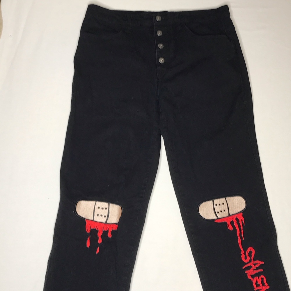 Salem 7 Black Jeans with Embroidery Design Size 34
